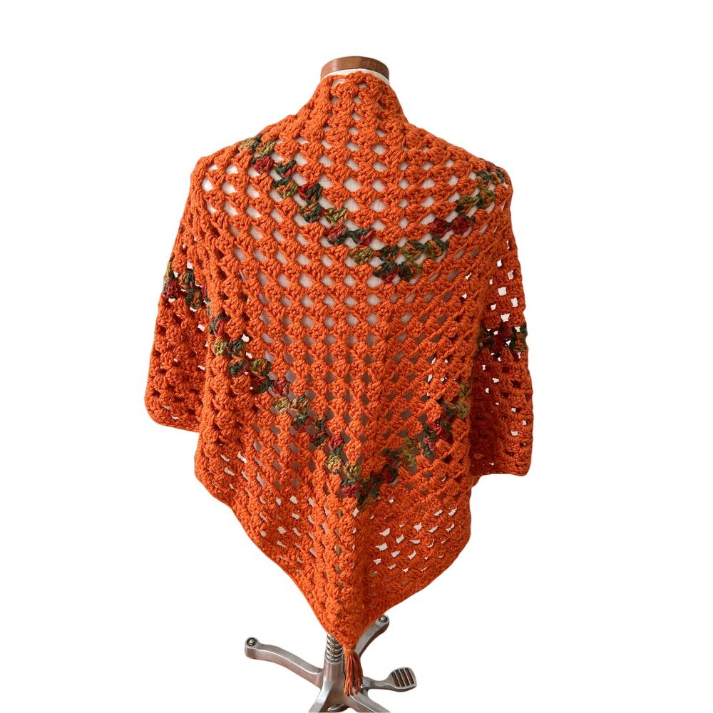Hippie Chick Afghan Crochet Blanket Shawl Pumpkin Orange
